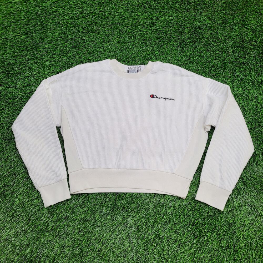 Champion Cropped Sweater Womens Large 21x18 Ivory Ribbed